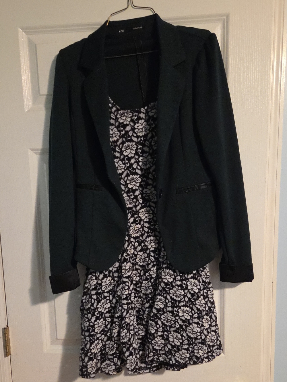 Maurices Dark Green Tailored Blazer Jacket And Black And White Dress